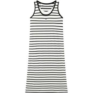 太平鸟女装黑白条纹背心连衣裙新款无袖直筒长裙A1FAF1428