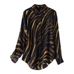 2025设计感重磅双绉真丝衬衫女长袖品牌桑蚕丝衬衣女宽松条纹上衣