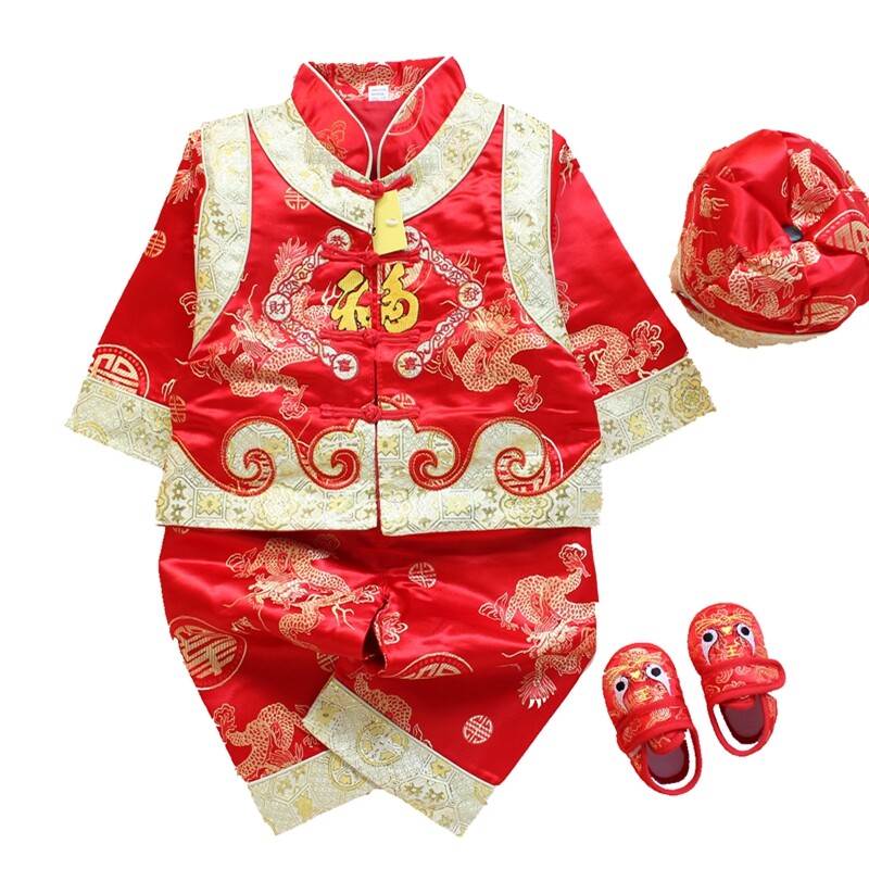 童装唐装套装秋冬装男宝宝唐装百天庆生抓周服女童套装摄影服