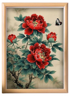 中国风国花牡丹居家相框摆台治愈系卧室挂墙画房间成品书架画闺蜜