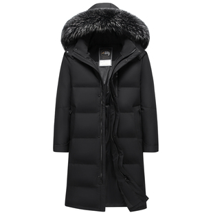 恒源祥毛领羽绒服男长款过膝加厚中年爸爸装高端鹅绒抗寒保暖外套