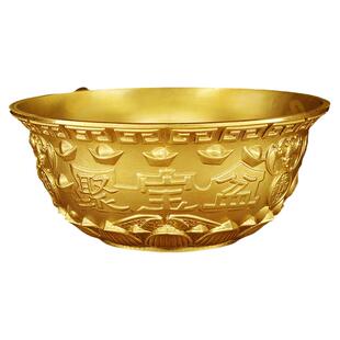 实心黄金色黄铜聚宝盆摆件元宝铜盆香炉玄关客厅装饰铜碗缸存钱罐