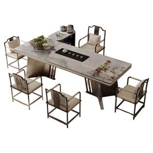 2025新款高端奢石轻奢岩板茶桌现代简约办公室茶台客厅茶桌椅组合