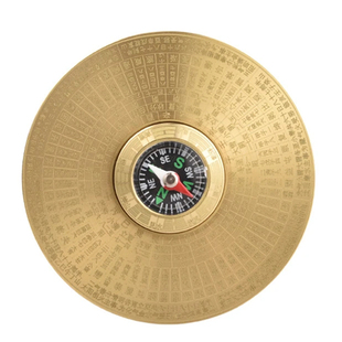 多圈旋转实心黄铜风水八卦罗盘摆件太极周易指南针手把件迷你解压