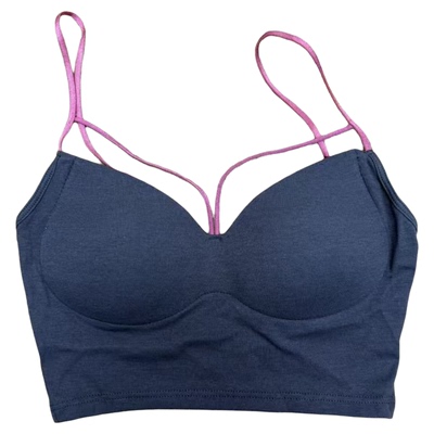 A+法式撞色设计细带性感绑带百搭无痕胸垫一体内搭抹胸文胸6075