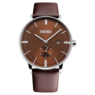 SKMEI时刻美时尚皮带防水商务男士手表单独走秒日历简约石英手表