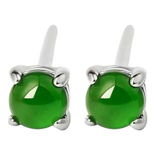 宫里上新翡翠耳钉女纯银绿色阳绿天然玉石耳环耳饰养耳洞睡觉免摘