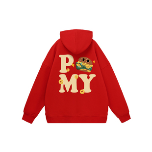 PCMY字母印花美式休闲宽松情侣装卫衣街头风套头连帽外套2026春季