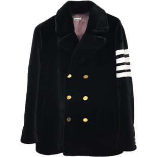 tb皮毛一体男士中长款高端海宁皮草外套加厚双排扣水貂绒大衣潮牌