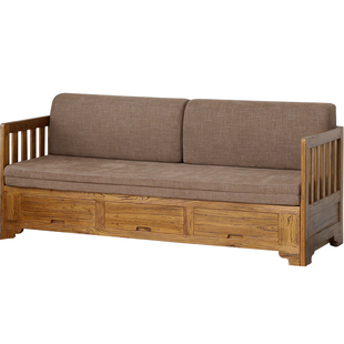 实木推拉沙发床新中式小户型家具储物多功能伸缩塌两用榆木罗汉床