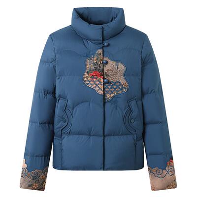 雪中飞国风刺绣鸭绒立领羽绒服女