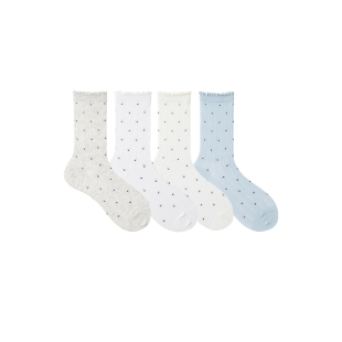 芭蕾风夏季薄款泡泡口中筒袜波点网眼透气堆堆袜配玛丽珍鞋的袜子