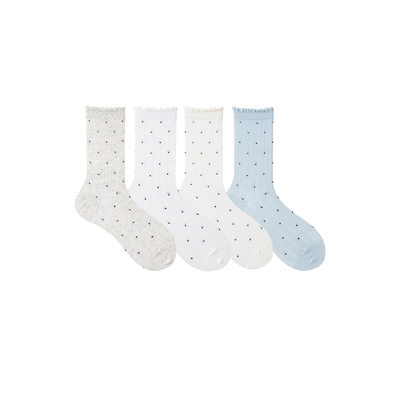 芭蕾风夏季薄款泡泡口中筒袜波点网眼透气堆堆袜配玛丽珍鞋的袜子