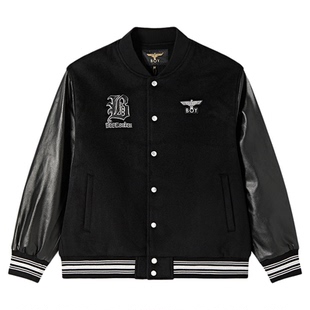 BOYLONDON春秋季男女同款街头潮牌刺绣棒球领夹克仿皮外套N23075