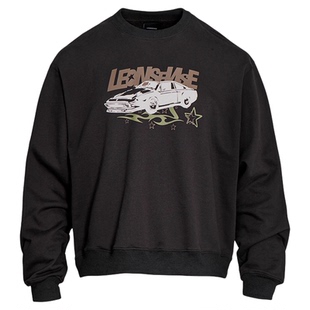 LEONSENSE力上司 重磅纯棉毛圈圆领卫衣美式复古印花宽松慵懒上衣