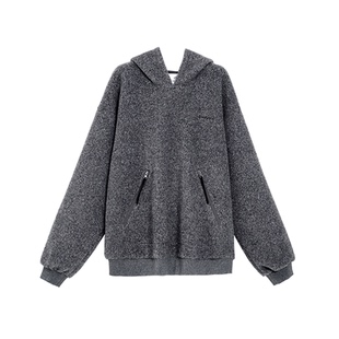 TurnSignal时尚连帽毛呢卫衣女秋冬加厚百搭休闲宽松套头帽衫上衣