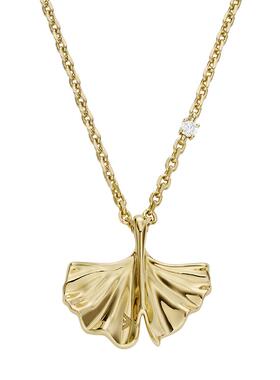 阿玛尼女士复古金色银杏吊坠项链