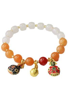 金丝玉手串白玉老型珠吞金兽手链男女士吉祥纳福礼物饰品复古风