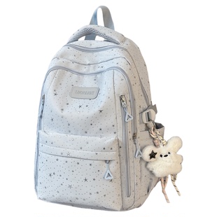 袋鼠双肩包高中生书包大容量女小众星星亮片初中女生白色防水背包