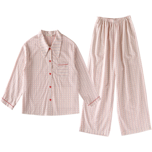 品质精梳棉  品牌经典款 红条纹提花 方便做事干练款型睡衣套装