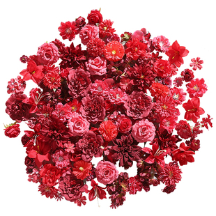 红色系仿真混搭花朵花头 DIY手工材料汉服古风簪花环头饰装饰配件