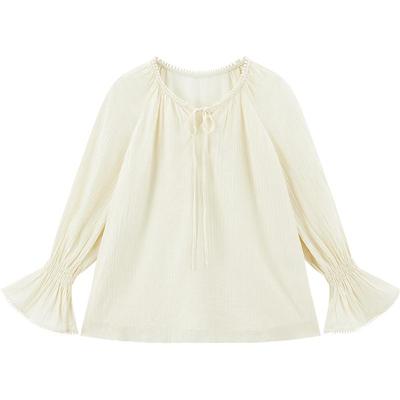 [预]乐町韩系通勤肌理雪纺衬衫2025春季新款A版系带蝴蝶结喇叭袖*