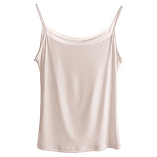 春夏薄款莫代尔蕾丝平口领吊带背心女士弹力纯色内搭打底无袖上衣