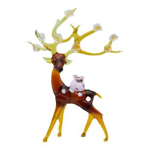 淄博琉璃手工艺品招财梅花鹿桌面摆件一路有钱家居办公书桌装饰品