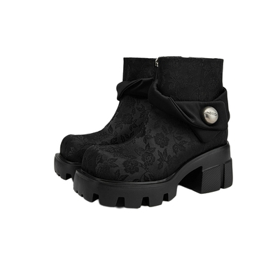 MIO米奥冬季时尚酷感切尔西靴复古印花时装靴厚底女靴松糕瘦瘦靴