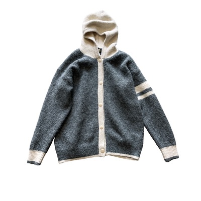 糕克重羊毛混纺男女宽松休闲毛衣秋冬保暖连帽撞色针织衫毛衣外套