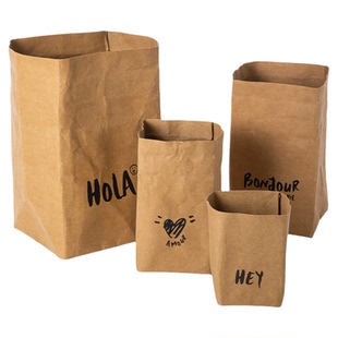 霜山牛皮纸收纳袋可水洗ins风花盆冰箱厨房水果食品包装环保纸袋