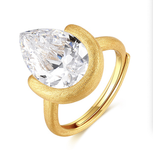 Shaw小众S925纯银克拉金属拉丝感夸张水滴钻个性复古曲线戒指求婚