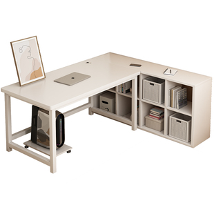 实木转角书桌学生家用卧室学习拐角电脑梳妆台L形书柜书架一体桌