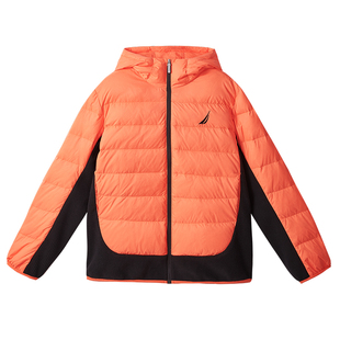 【鹅绒】NAUTICA/诺帝卡童装男童女童拼接羽绒服运动连帽冬季保暖