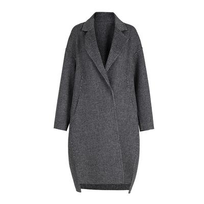 s.deer西装领格纹茧型毛呢大衣