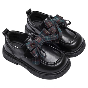 女童小皮鞋蝴蝶结公主鞋儿童2026新款黑色真皮洋气女孩单鞋配裙子