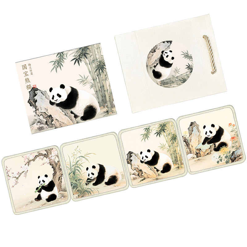 熊猫文创丝绸杯垫送老外国人中国风特色礼物成都纪念品展会伴手礼