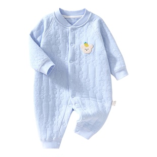 婴儿连体衣纯棉秋冬夹棉保暖衣初生宝宝衣服无骨秋装睡衣哈衣春装