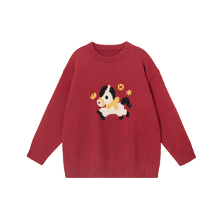 PCMY暴富小马2026马年新年红色情侣毛衣冬季本命年针织衫衣服男女