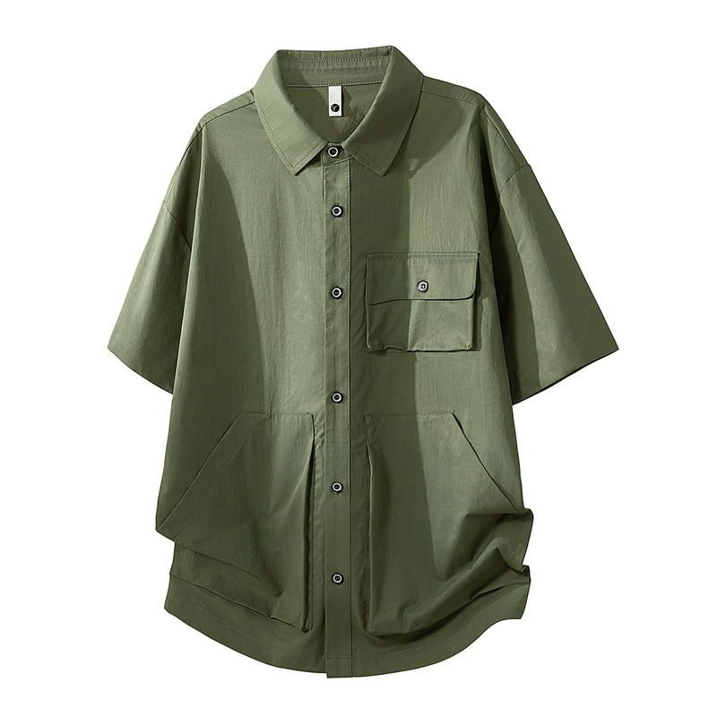 NOAH PLAY 夏季工装多口袋短袖衬衫男冰丝薄款宽松休闲衬衣上衣潮