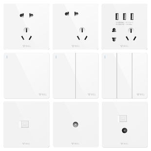 公牛开关插座面板86型旗舰店官网暗装家用带5孔五孔多孔G12官网白
