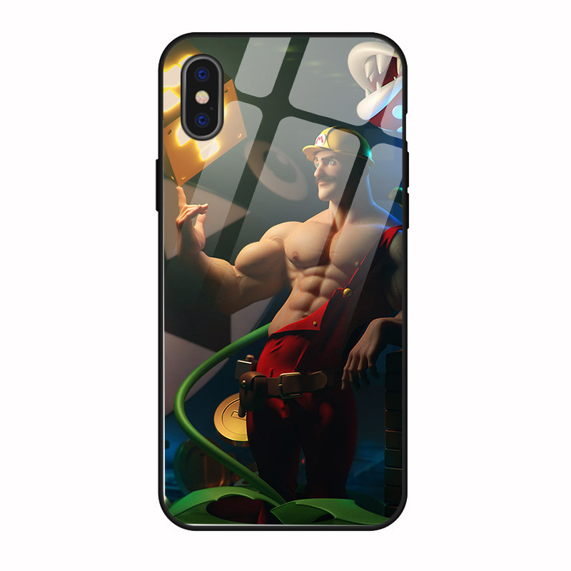 趣味卡通肌肉型男玻璃手机壳适用iPhoneXs基友x23p40小米10苹果11
