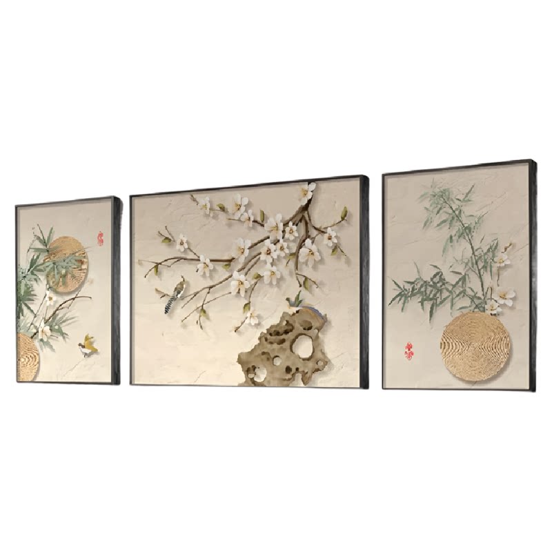 包安装新中式水晶烤瓷镶钻客厅装饰画沙发背景墙挂画喜上眉梢壁画