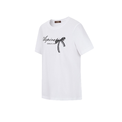 卡沃利字母印花蝴蝶结t恤显瘦