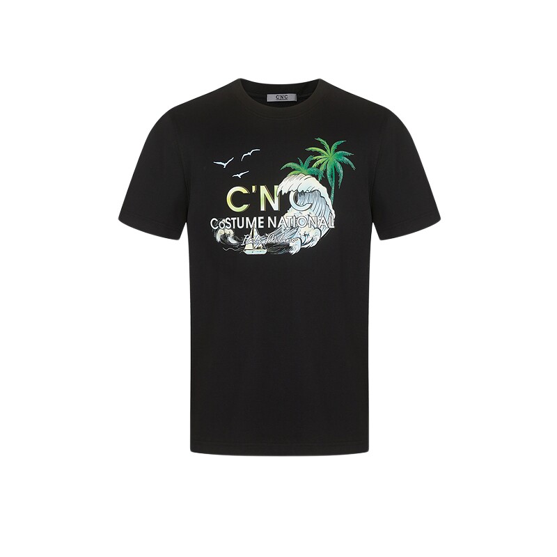 CNC男装奥莱海浪字母印花短袖t恤