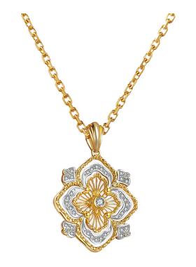 天然钻石18K金雕花镂空吊坠项链