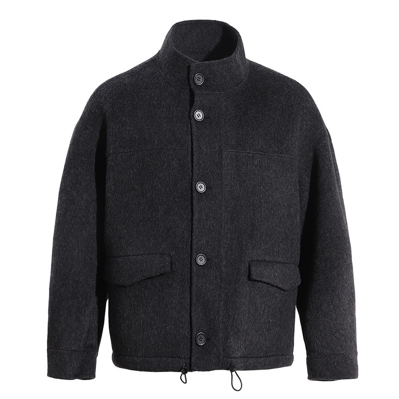 海上公路立领纽扣羊毛夹克男士25秋冬季850g长毛双面毛呢廓形外套