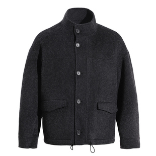 海上公路立领纽扣羊毛夹克男士25秋冬季850g长毛双面毛呢廓形外套