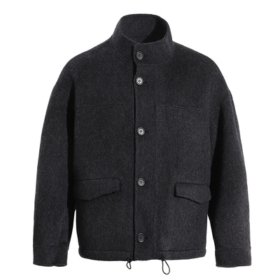 海上公路立领纽扣羊毛夹克男士25秋冬季850g长毛双面毛呢廓形外套