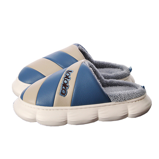 路路佳棉拖鞋男冬季保暖皮拖鞋家用防滑静音厚底防水女棉拖鞋包跟